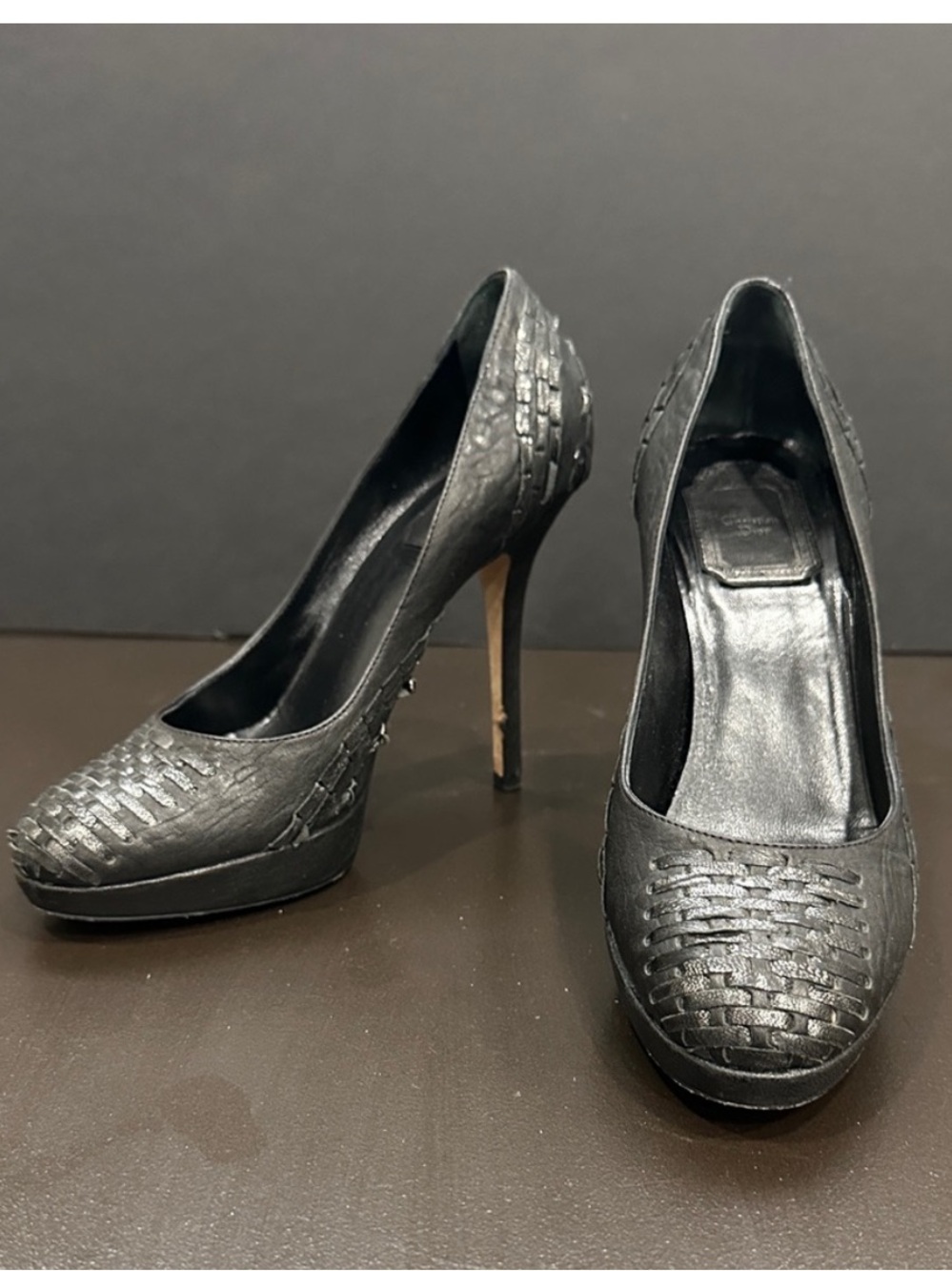 Dior Black Woven Leather High Heel Pumps